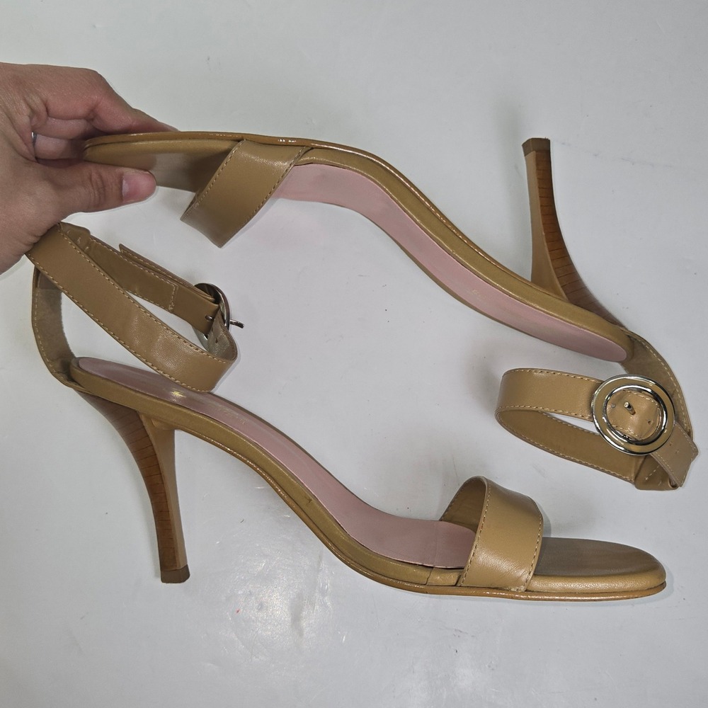 Bruno Valenti Women's Tan Leather Ankle Strap Heels Square Toe Stiletto Size 9M - Picture 6 of 11